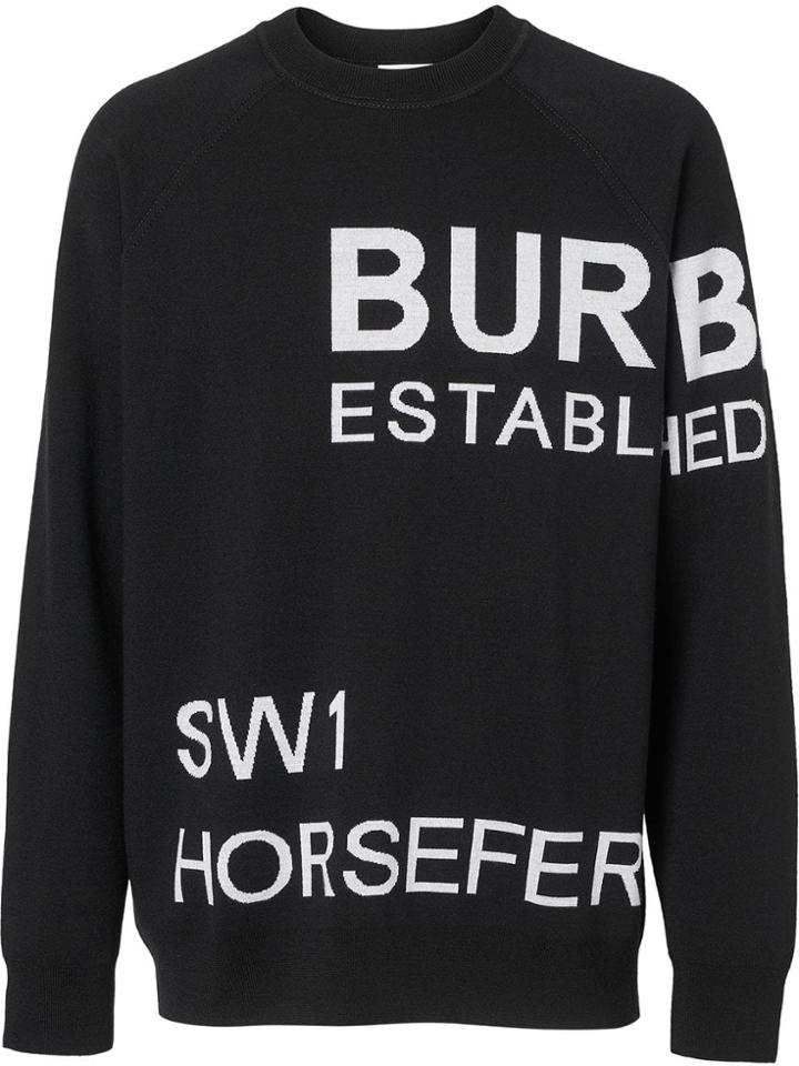 Burberry Horseferry Intarsia Merino Wool Blend Sweater - Black