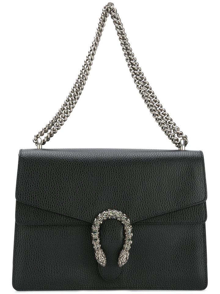 Gucci Embellished Clasp Shoulder Bag, Women's, Black, Calf Leather/brass