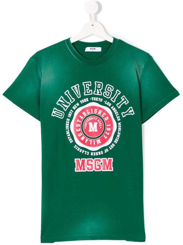 Msgm Kids University Print T-shirt - Green