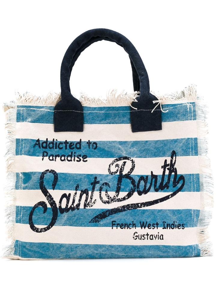 Mc2 Saint Barth Striped Frayed Edge Tote - Blue