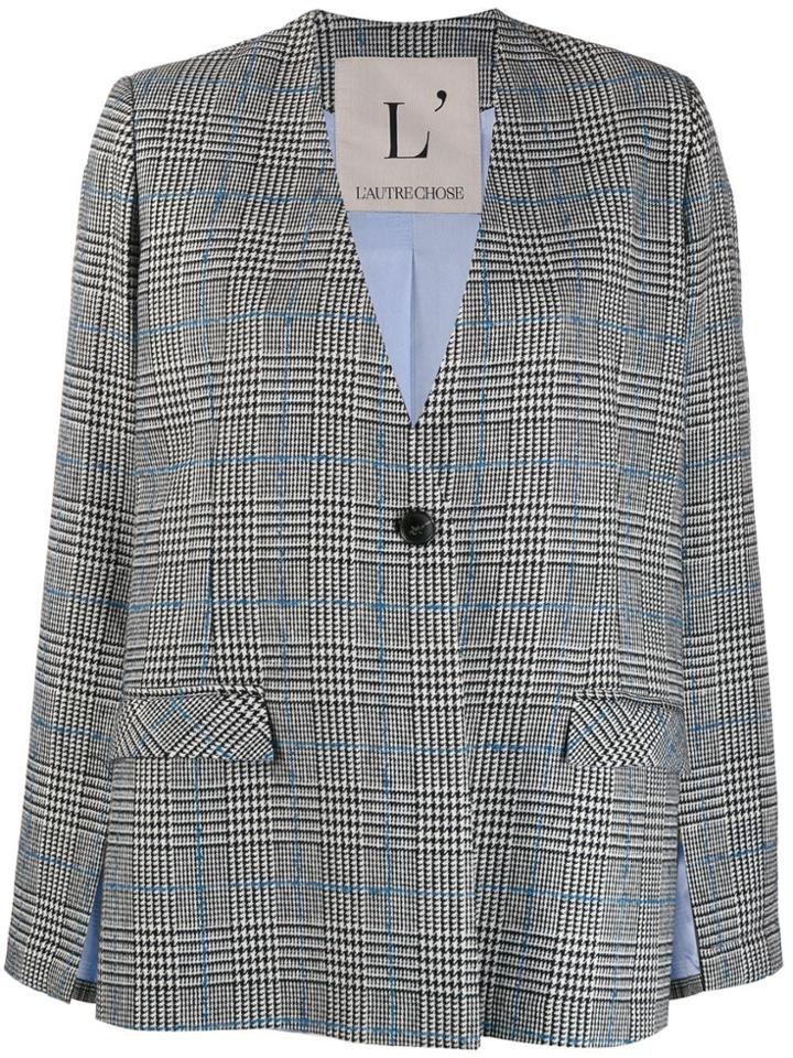 L'autre Chose Check Cut-out Sleeve Blazer - Black