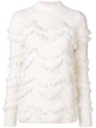 Zoe Jordan High Neck Hawking Fringe Jumper - White