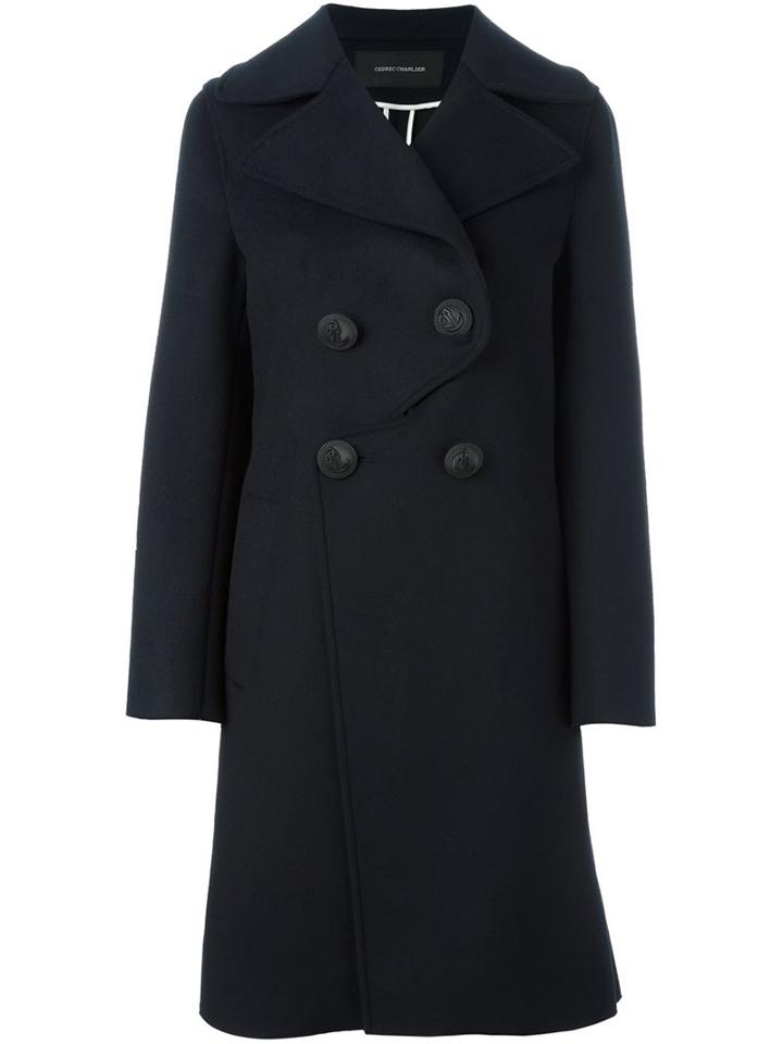 Cédric Charlier Double Breasted Coat, Women's, Size: 42, Blue, Polyamide/acetate/rayon/wool