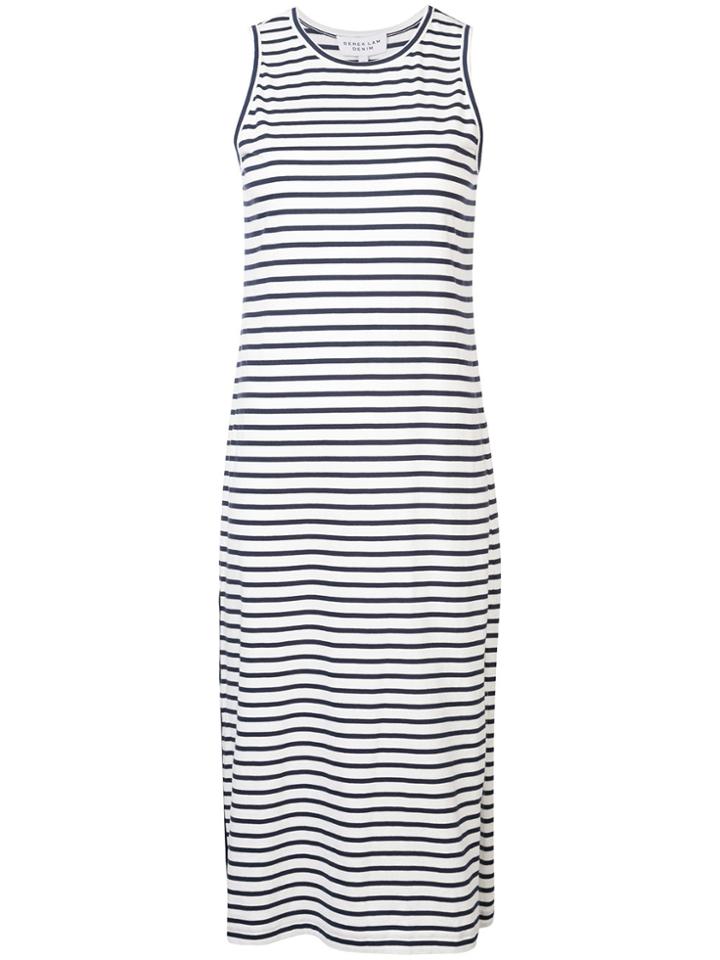 Derek Lam 10 Crosby Striped Tank Dress With Placket Hem Detail - White