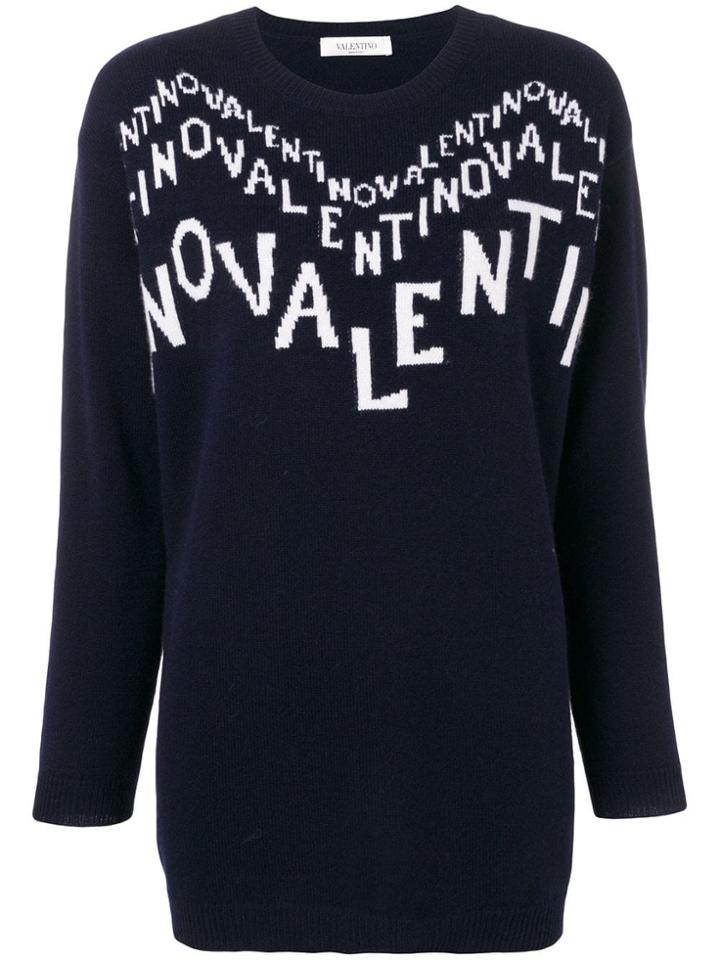 Valentino Cashmere Intarsia Logo Jumper - Blue