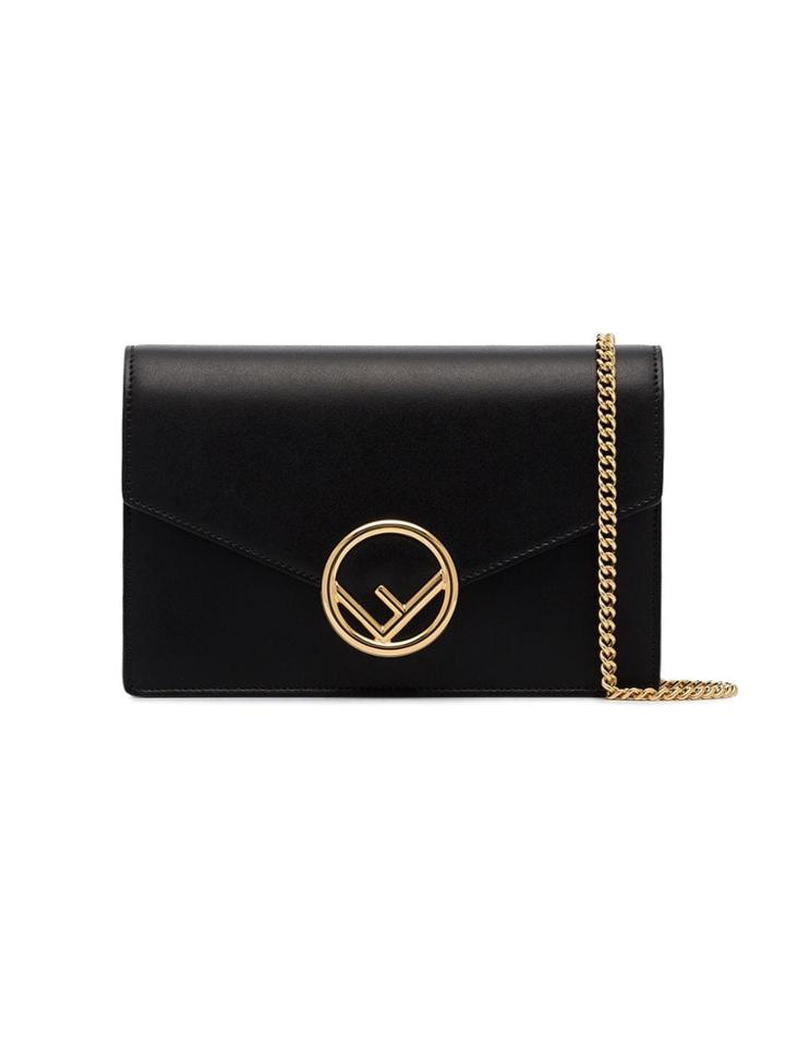 Fendi Black Logo Leather Wallet On Chain