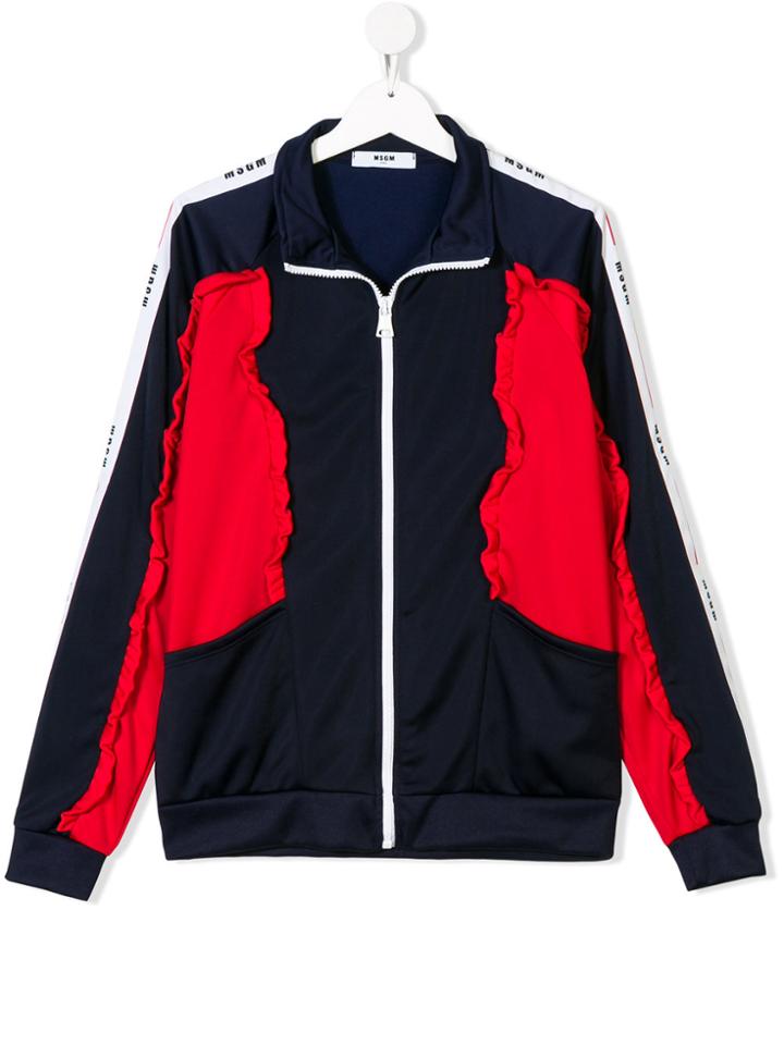 Msgm Kids Teen Ruffle Trim Track Top - Blue