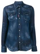 Dsquared2 Bleach Splattered Denim Shirt - Blue