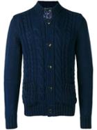 Etro Cable Knit Cardigan, Men's, Size: Xl, Blue, Silk/cotton