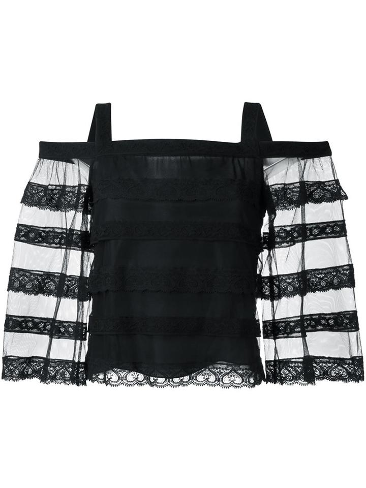 Vilshenko Cold Shoulder Lace Panel Top, Women's, Size: 12, Black, Silk/cotton/nylon/polyamide