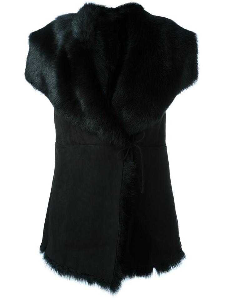 Eleventy Wrapped Sleeveless Jacket, Women's, Size: 42, Black, Sheep Skin/shearling