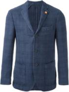Lardini Soft Check Blazer, Men's, Size: 54, Blue, Linen/flax/cotton/polyester