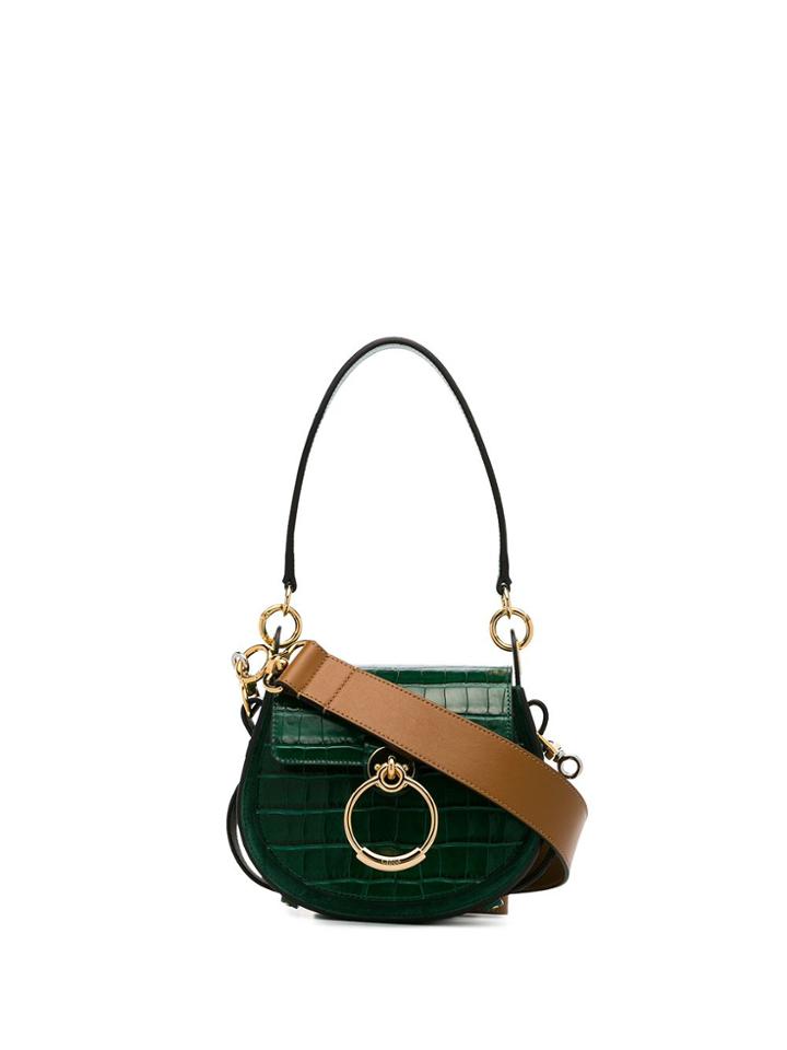 Chloé Jade Green Tess Small Croc Print Leather Shoulder Bag