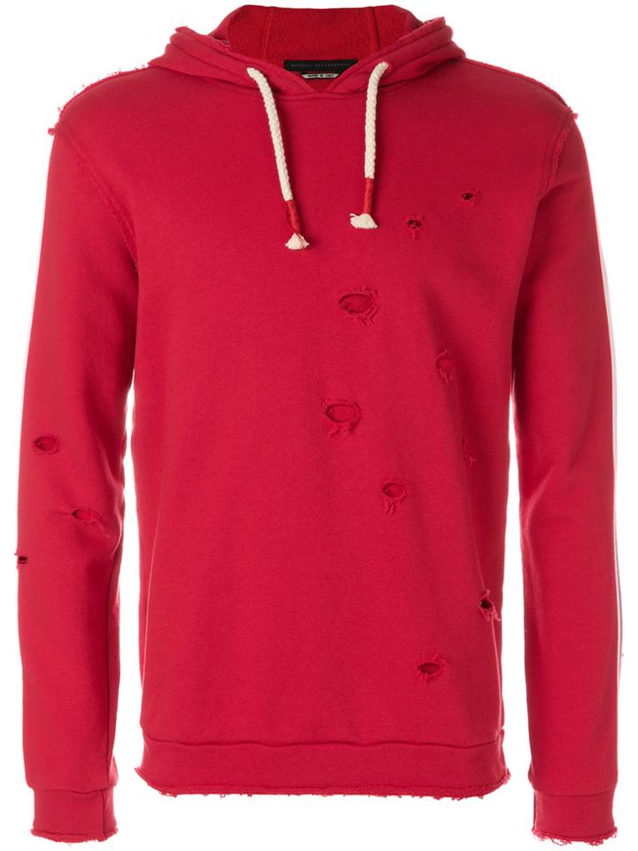 Daniele Alessandrini Stripe Detail Distressed Hoodie - Red