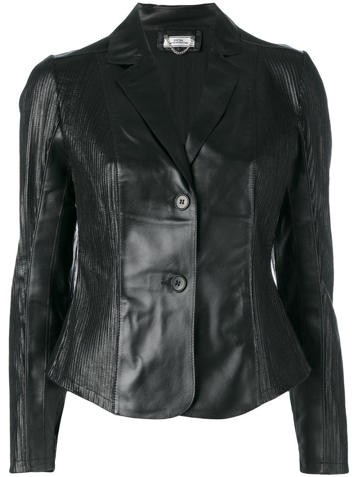Desa 1972 - Fitted Leather Blazer - Women - Cotton/leather - 44, Women's, Black, Cotton/leather