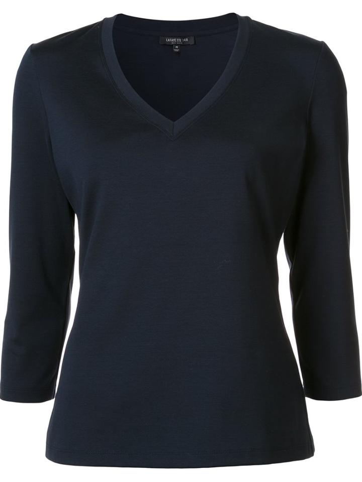 Lafayette 148 V-neck Jumper, Women's, Size: Large, Blue, Cotton/spandex/elastane