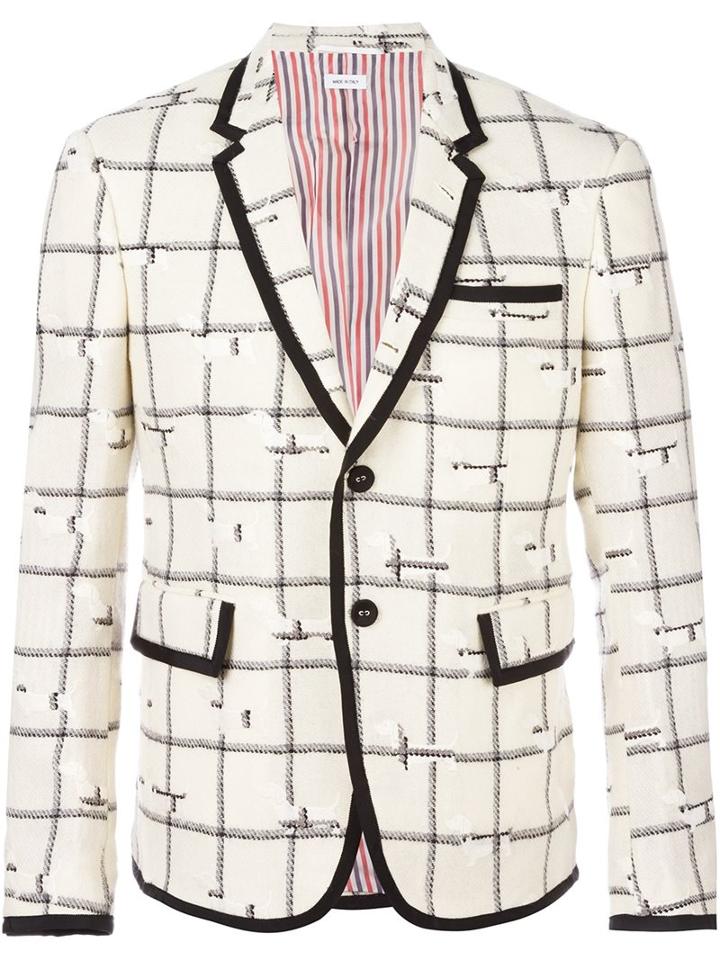 Thom Browne Plaid Formal Blazer, Men's, Size: 2, White, Silk/wool