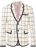 Thom Browne Plaid Formal Blazer, Men's, Size: 2, White, Silk/wool