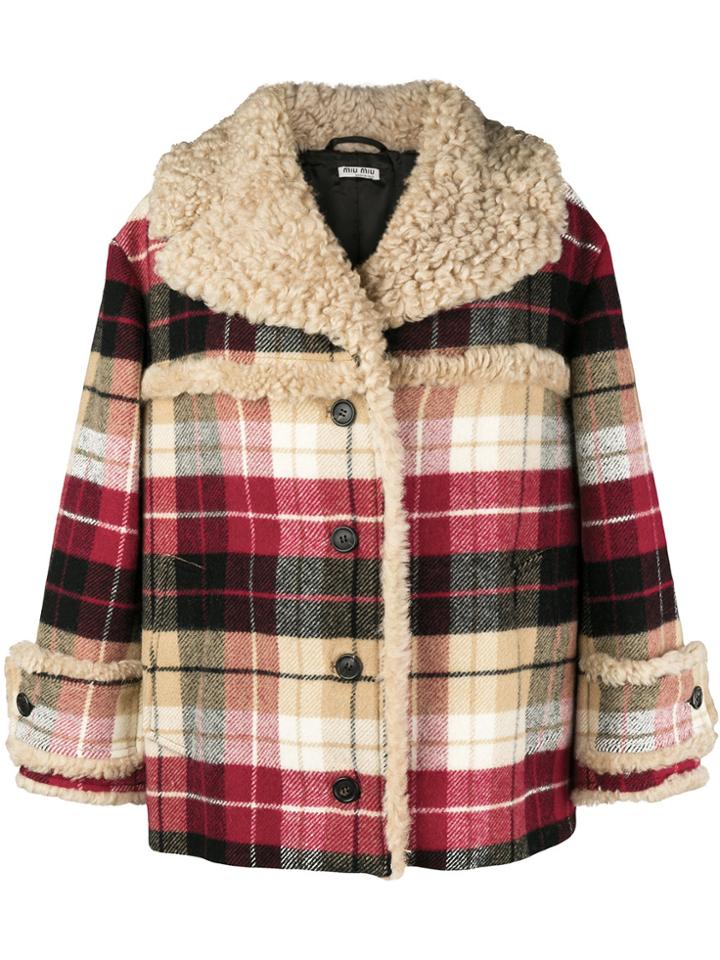 Miu Miu Checked Print Oversized Jacket - Nude & Neutrals