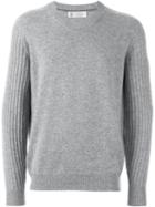 Brunello Cucinelli Cashmere Ribbed Sleeves Sweater, Men's, Size: 54, Grey, Cashmere