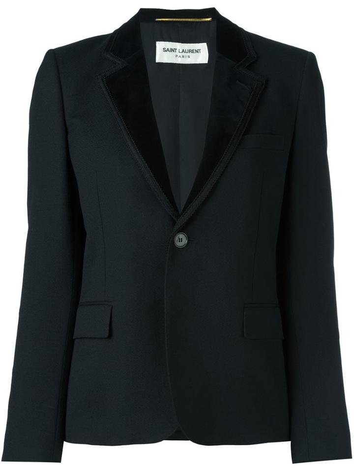 Saint Laurent Single Button Blazer, Women's, Size: 44, Black, Silk/cotton/wool