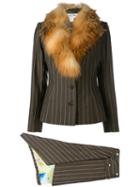 Christian Dior Pre-owned Fox Fur Collar Skirt Suit - Brown