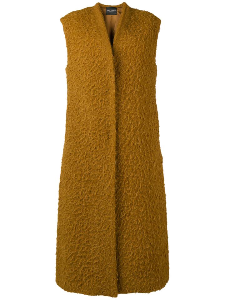 Erika Cavallini Sleeveless Open Front Coat - Brown