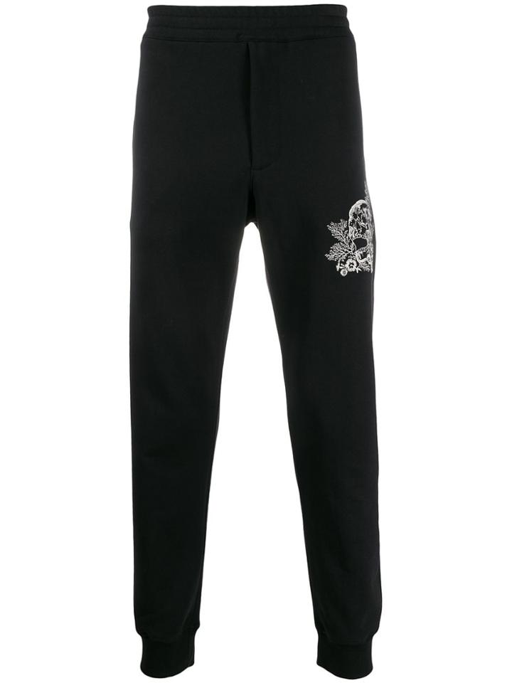 Alexander Mcqueen Skull Embroidery Track Pants - Black