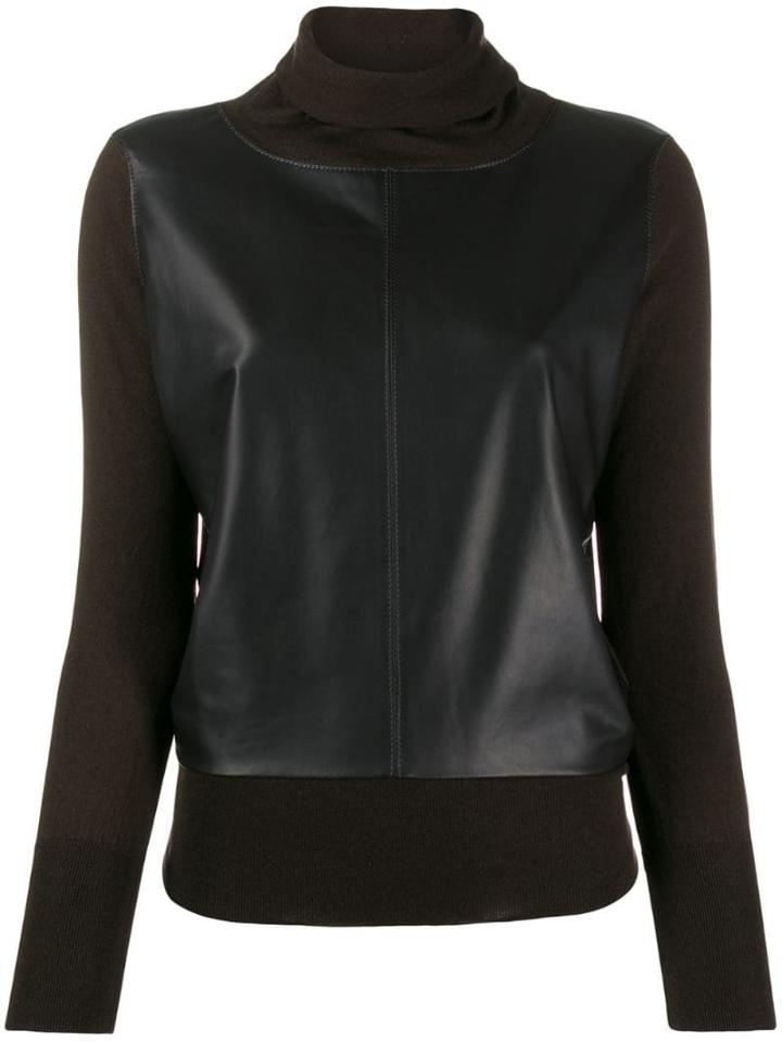 Snobby Sheep Leather Panel Jumper - Brown