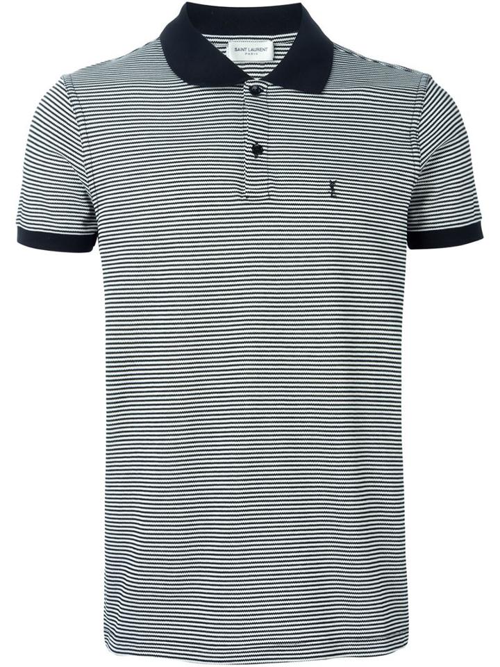 Saint Laurent Striped Polo Shirt, Men's, Size: L, Black, Cotton