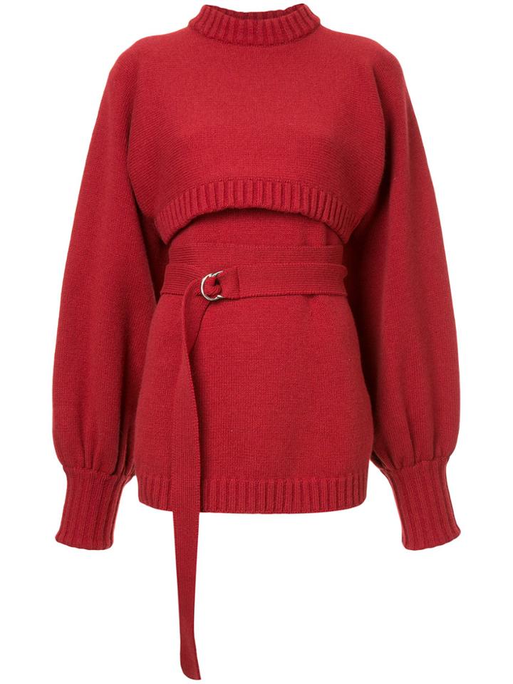Irene Ribbed Knitted Sweater - Red