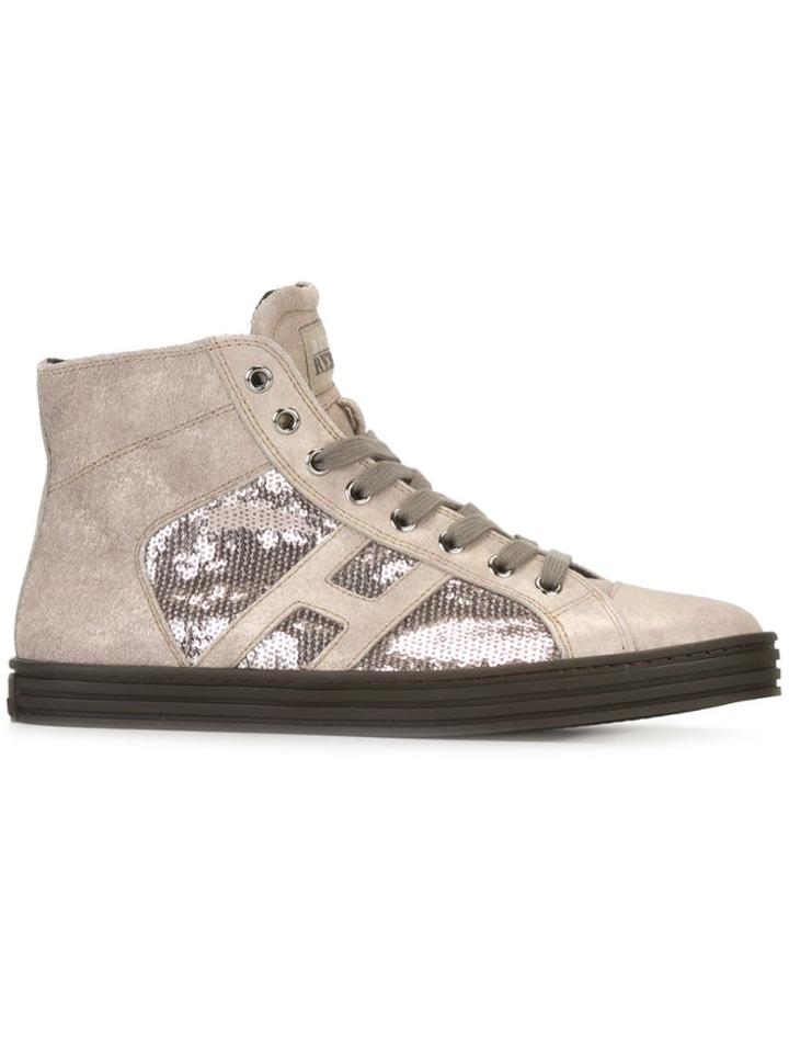 Hogan Rebel Sequin Embellished Hi-top Sneakers - Metallic