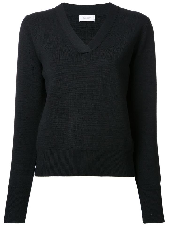 En Route V-neck Knitted Jumper, Women's, Black, Wool