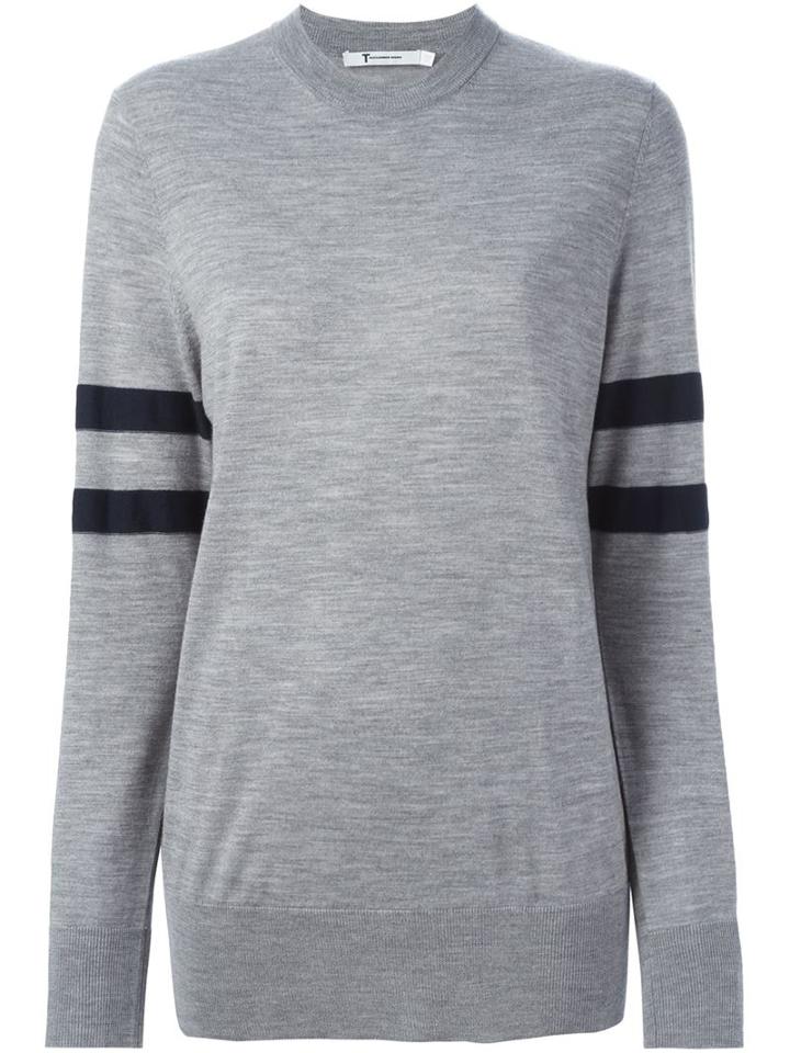 T By Alexander Wang Sleeve Stripe Sweater, Women's, Size: Small, Grey, Cotton/merino