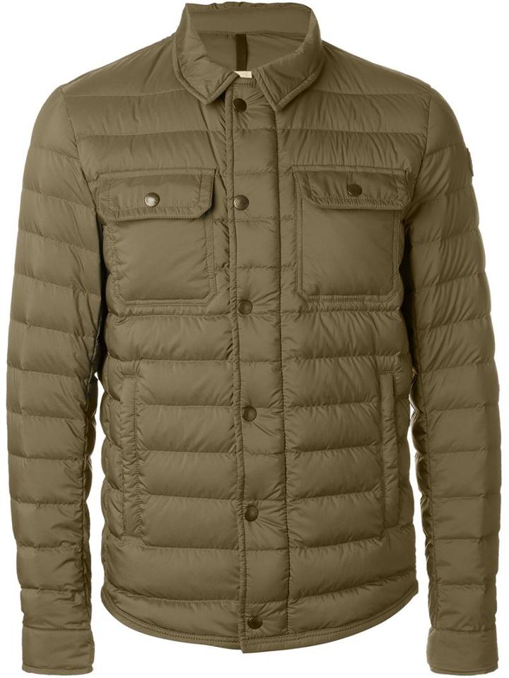 Moncler Collared Padded Jacket, Men's, Size: 2, Green, Polyamide/goose Down