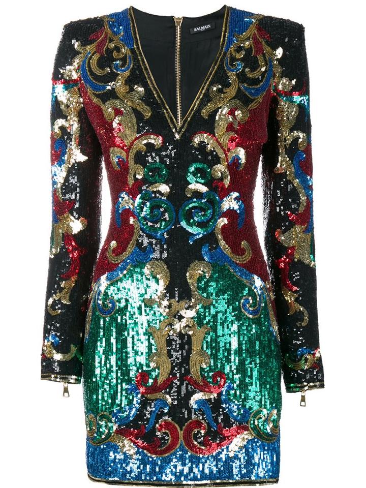 Balmain Baroque Pattern Dress