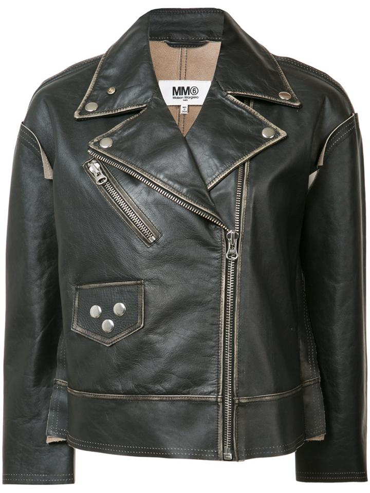 Mm6 Maison Margiela Zipped Biker Jacket - Black