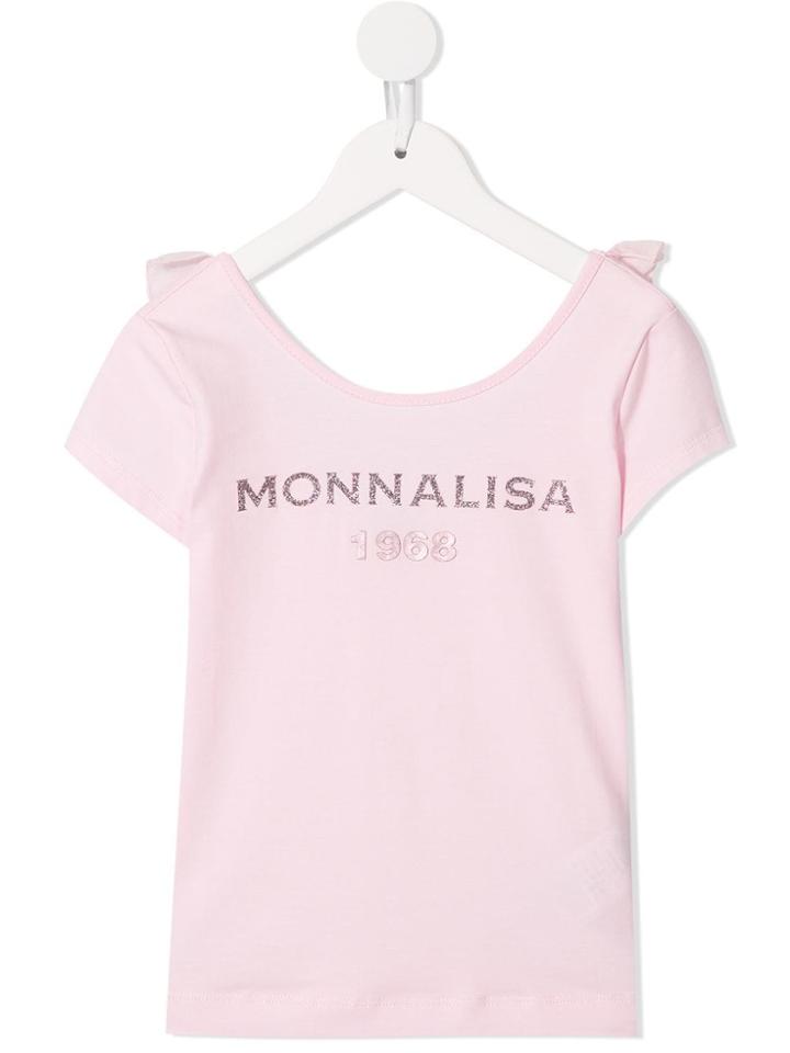 Monnalisa Glitter Logo Scoop Back T-shirt - Pink