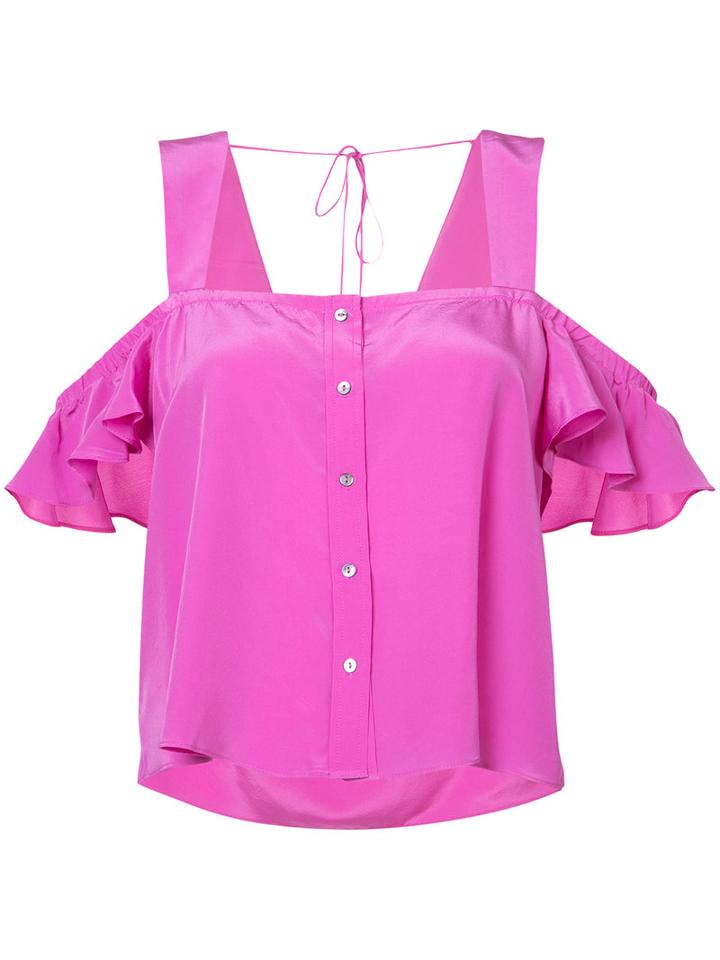 Nicole Miller - Cropped Off-shoulder Top - Women - Silk/polyester/spandex/elastane - S, Pink/purple, Silk/polyester/spandex/elastane