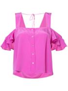 Nicole Miller - Cropped Off-shoulder Top - Women - Silk/polyester/spandex/elastane - S, Pink/purple, Silk/polyester/spandex/elastane