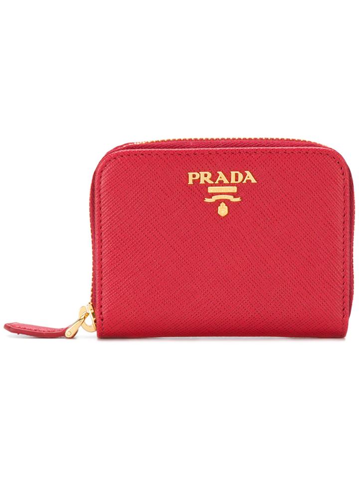 Prada Logo Plaque Zip Around Wallet - Red