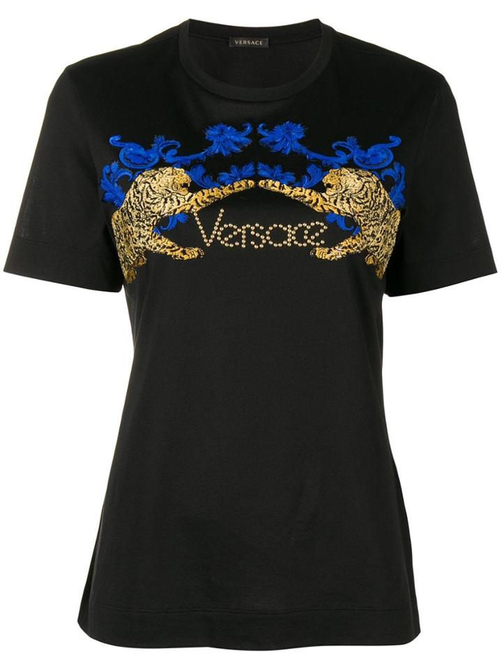 Versace Tiger Embroidered T-shirt - Black