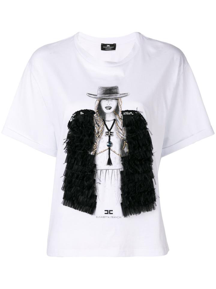 Elisabetta Franchi Embellished Print T-shirt - White