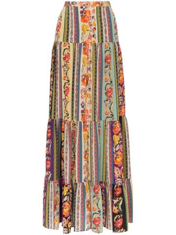 Etro Etro Skt Rose Print Tired Maxi Skirt Sil - Brown