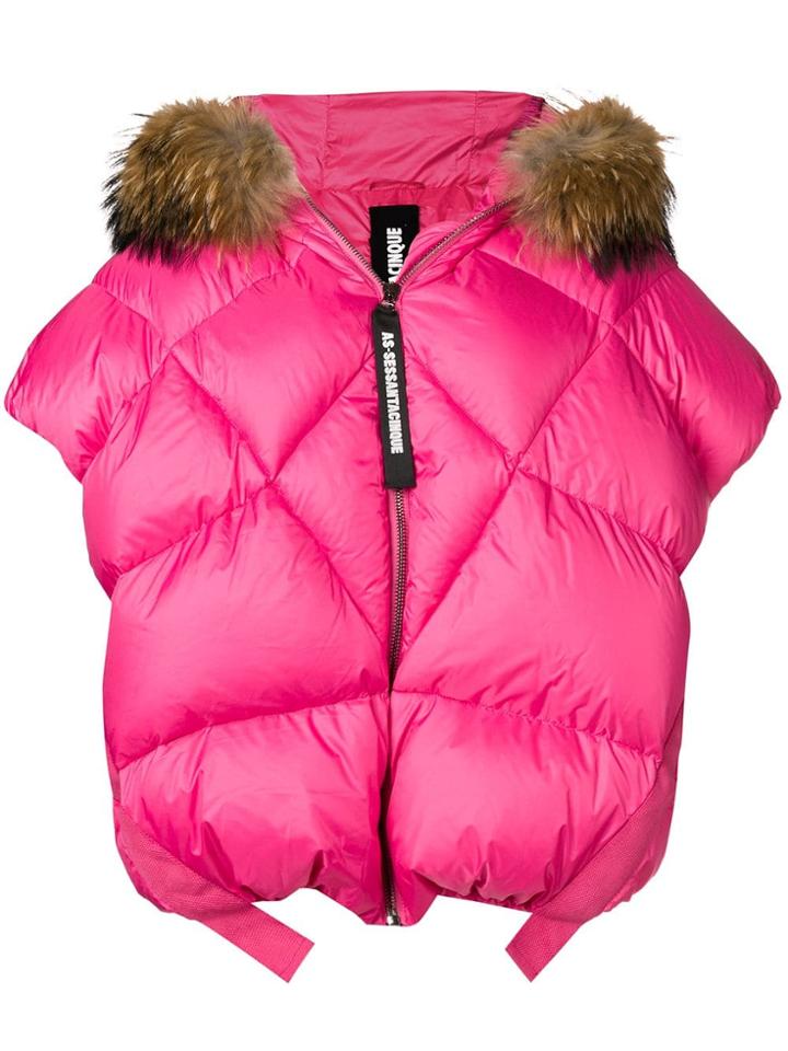 As65 Fur Trimmed Gilet - Pink