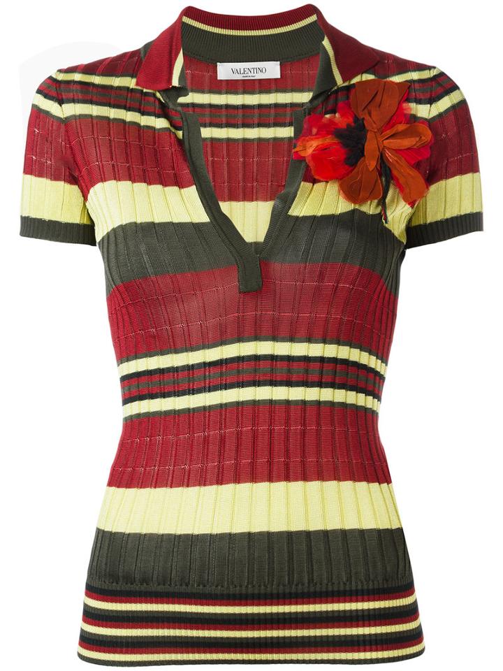 Valentino - Striped Ribbed Polo Top - Women - Silk/viscose - S, Green, Silk/viscose