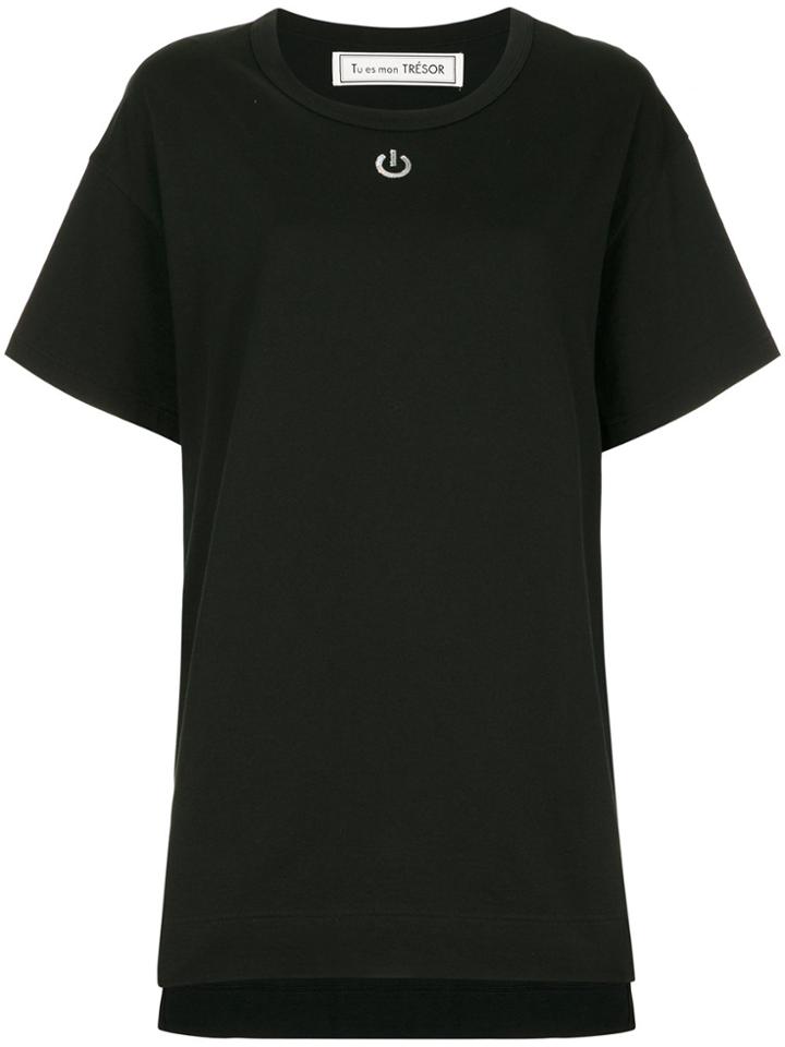 Tu Es Mon Trésor Sequin Power Button T-shirt - Black