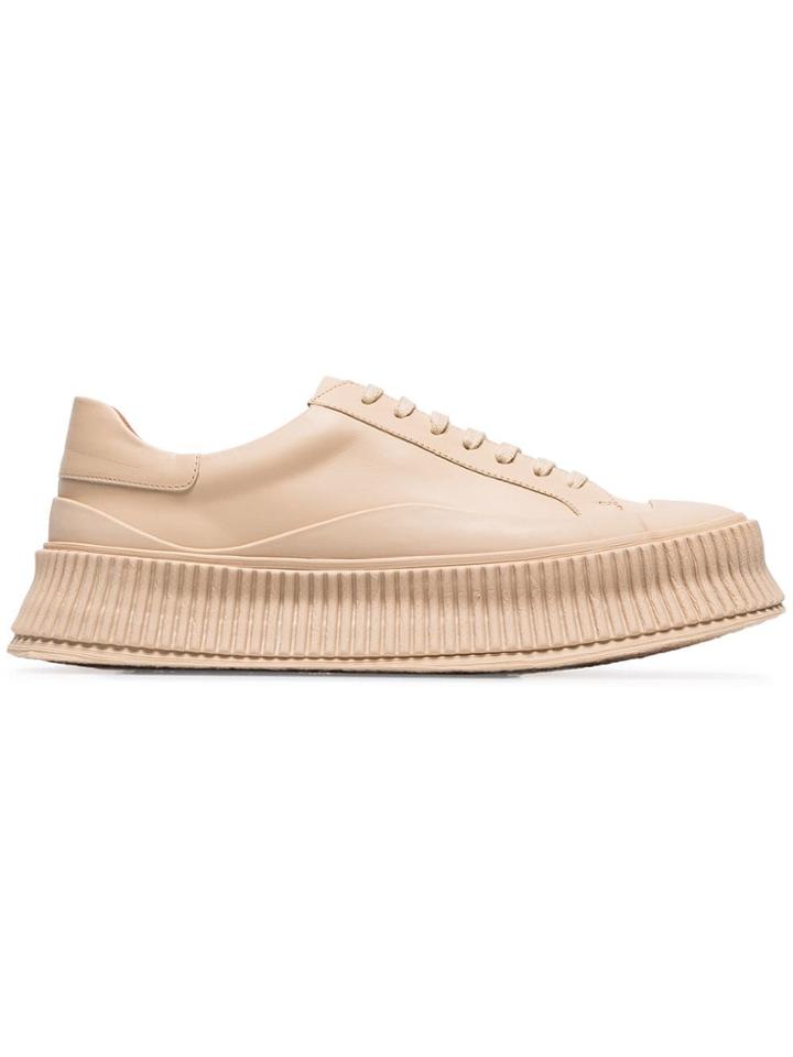 Jil Sander Nude Flatform Leather Sneakers - Neutrals