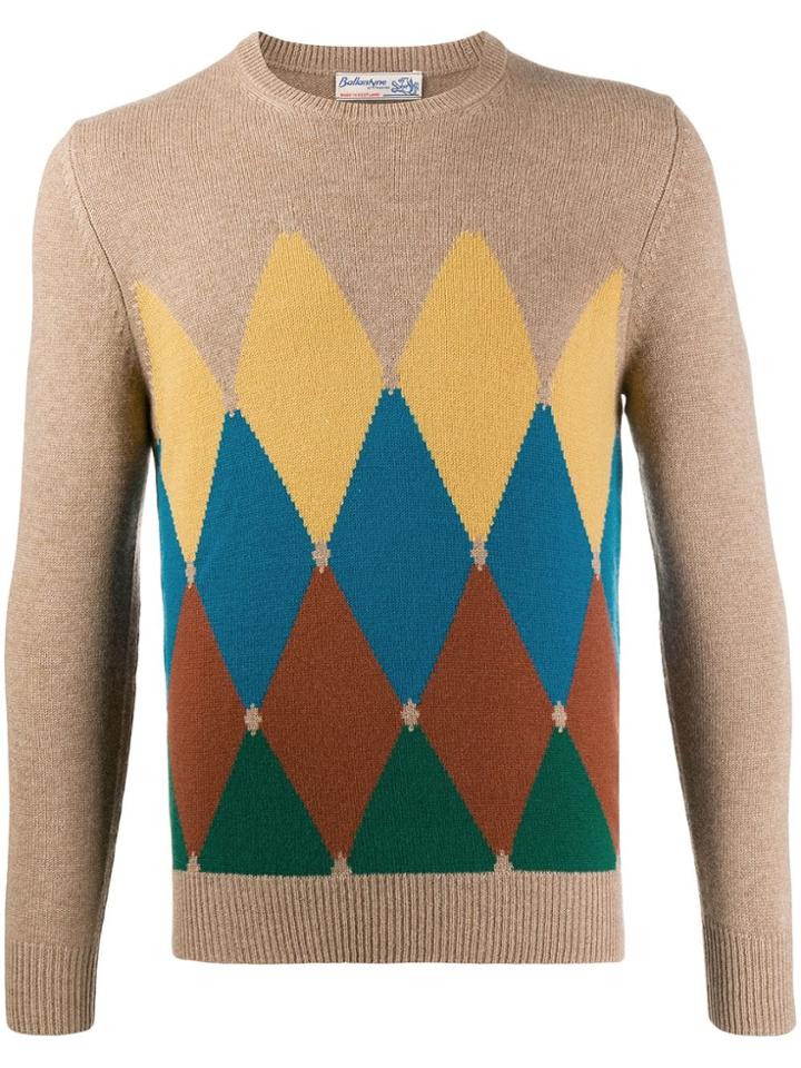 Ballantyne Geometric Print Cashmere Jumper - Brown