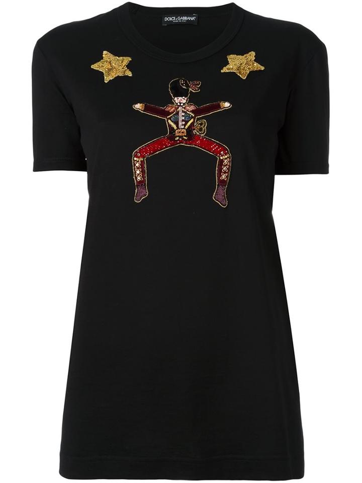Dolce & Gabbana Embellished T-shirt, Women's, Size: 44, Black, Silk/cotton/polyamide/glass